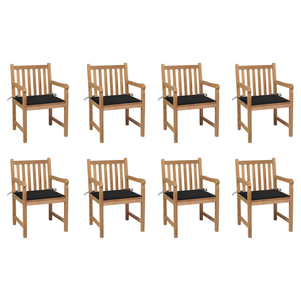 vidaXL Gartenstühle 8 Stk. mit Schwarzen Kissen Massivholz Teak