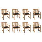 vidaXL Gartenstühle 8 Stk. mit Schwarzen Kissen Massivholz Teak