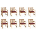 vidaXL Gartenstühle 8 Stk. mit Weinroten Kissen Massivholz Teak
