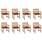 vidaXL Gartenstühle 8 Stk. mit Weinroten Kissen Massivholz Teak