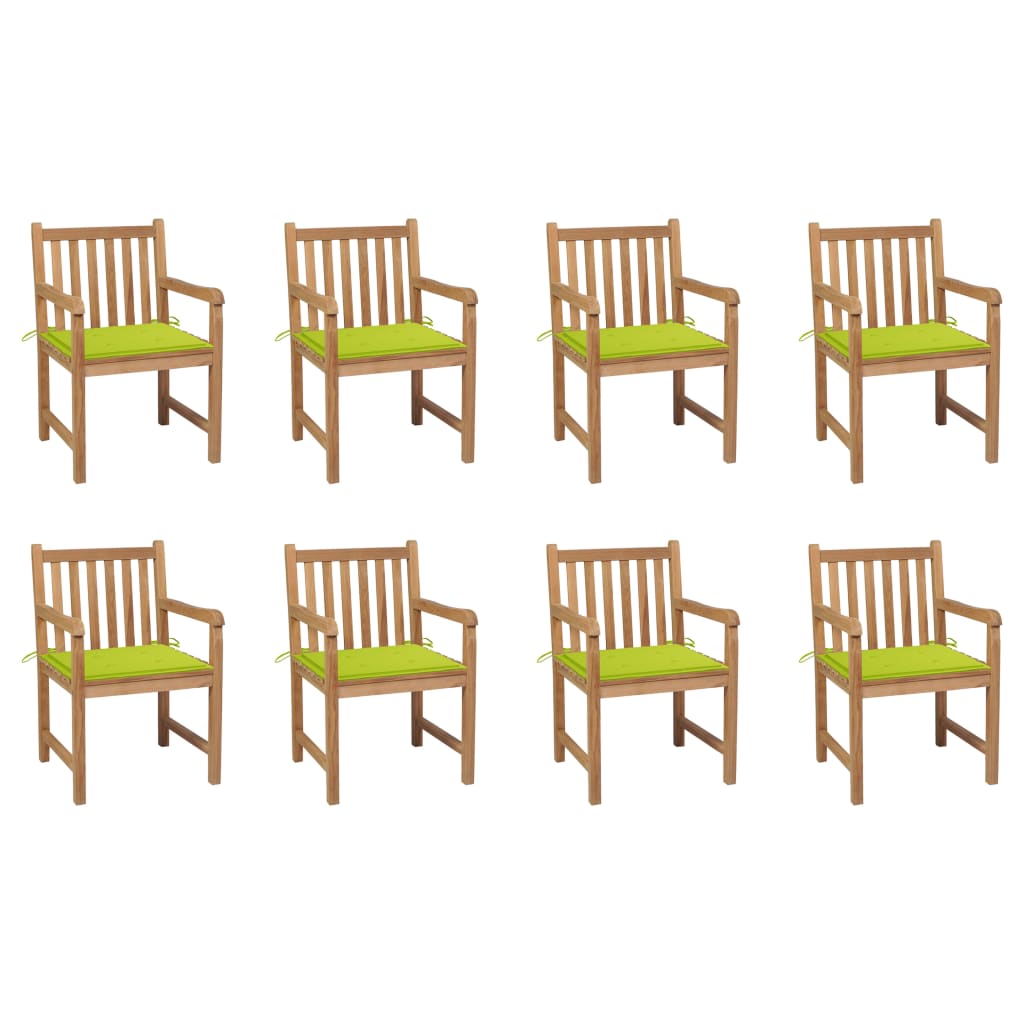 vidaXL Gartenstühle 8 Stk. mit Hellgrünen Kissen Massivholz Teak