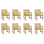 vidaXL Gartenstühle 8 Stk. mit Hellgrünen Kissen Massivholz Teak