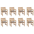 vidaXL Gartenstühle 8 Stk. Graue Karomuster-Kissen Massivholz Teak
