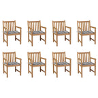 vidaXL Gartenstühle 8 Stk. Graue Karomuster-Kissen Massivholz Teak