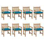 vidaXL Gartenstühle 8 Stk. mit Hellblauen Kissen Massivholz Teak
