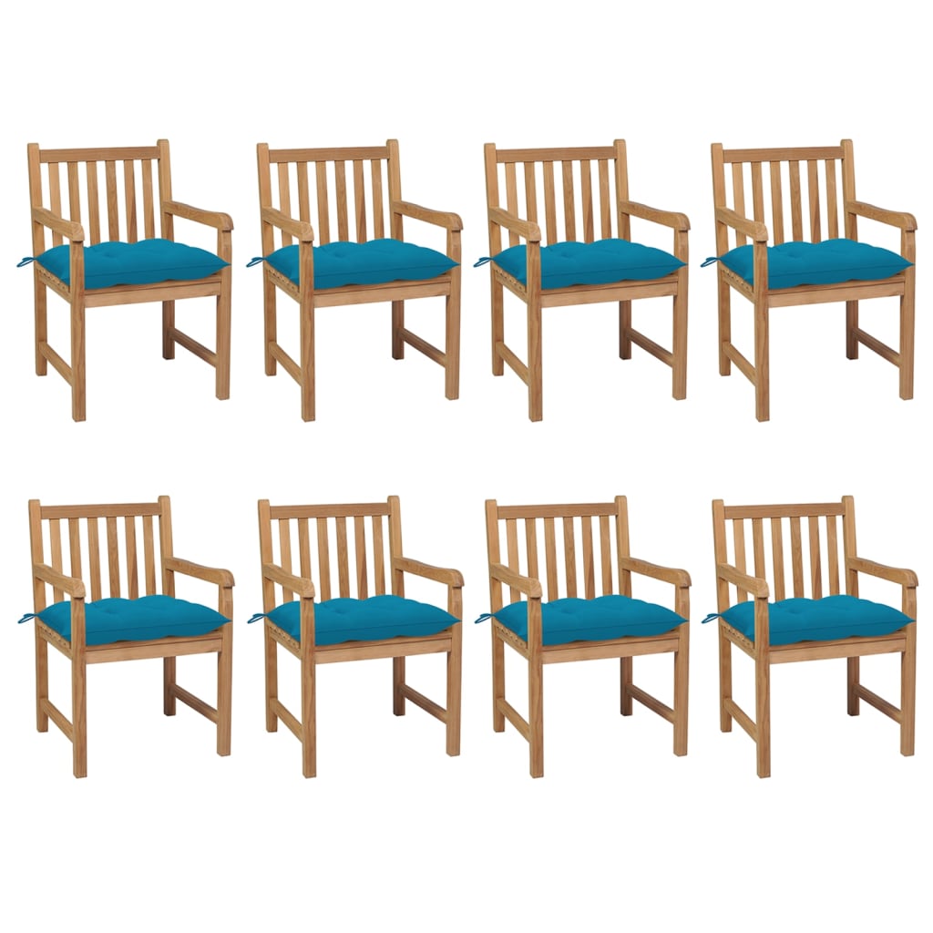 vidaXL Gartenstühle 8 Stk. mit Hellblauen Kissen Massivholz Teak