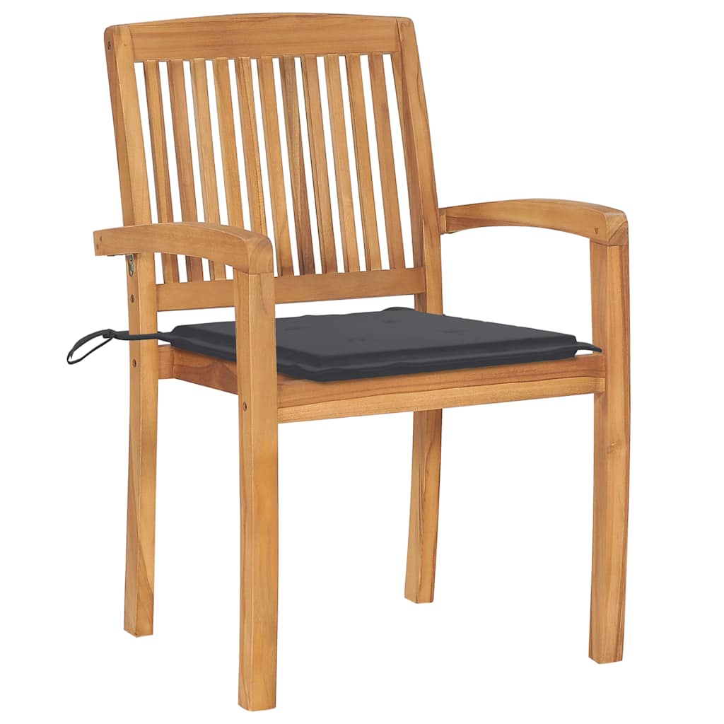 vidaXL Stapelbare Gartenstühle mit Kissen 6 Stk. Massivholz Teak