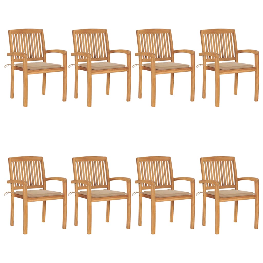 vidaXL Stapelbare Gartenstühle mit Kissen 8 Stk. Massivholz Teak