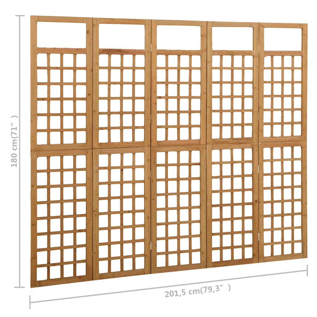 vidaXL Spalier/Paravent 5-teilig Massivholz Tanne 201,5x180 cm