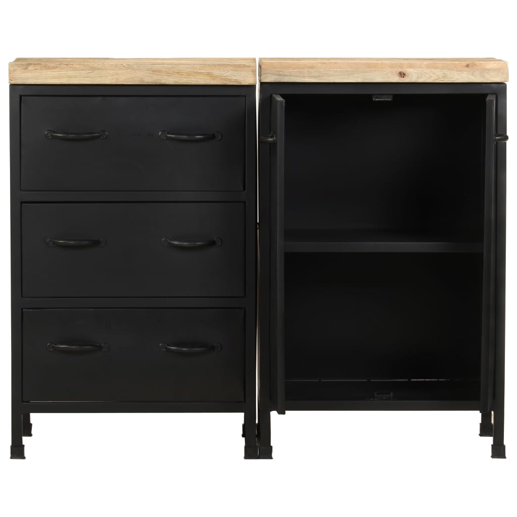 vidaXL Sideboard mit 3 Schubladen und 2 Türen Raues Mangoholz