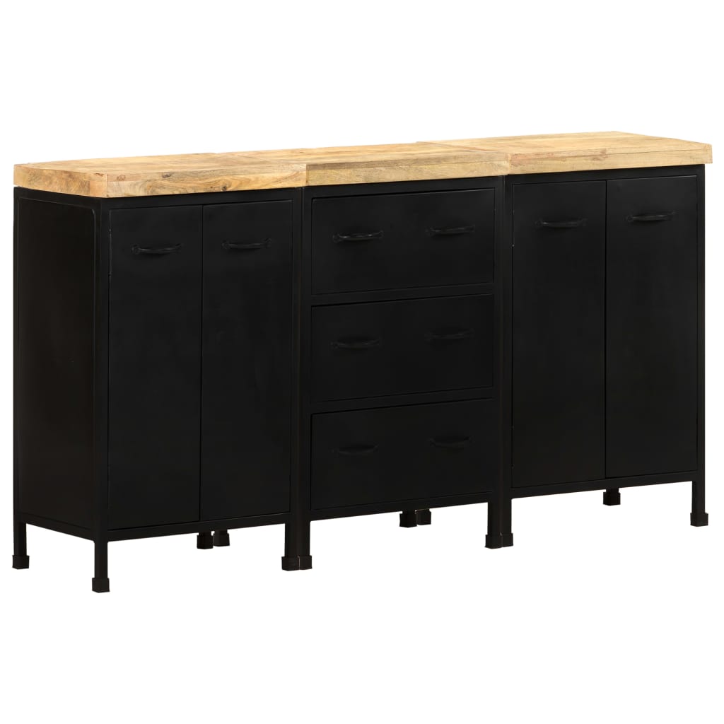 vidaXL Sideboard mit 3 Schubladen und 4 Türen Raues Mangoholz