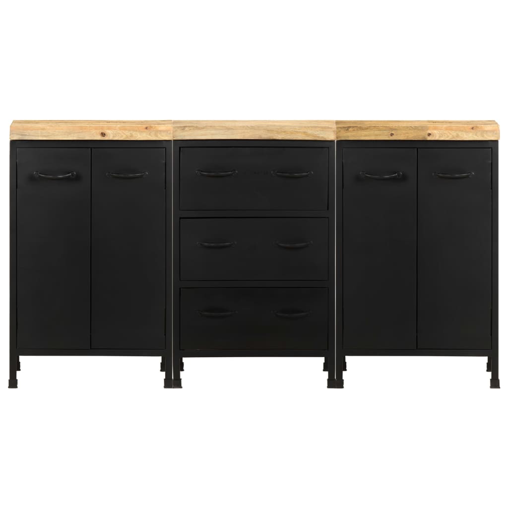 vidaXL Sideboard mit 3 Schubladen und 4 Türen Raues Mangoholz