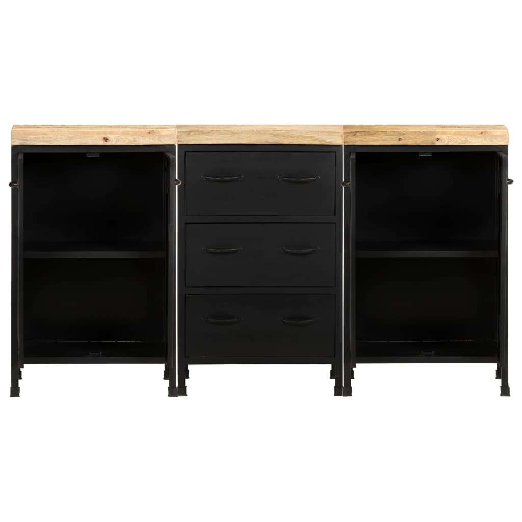 vidaXL Sideboard mit 3 Schubladen und 4 Türen Raues Mangoholz