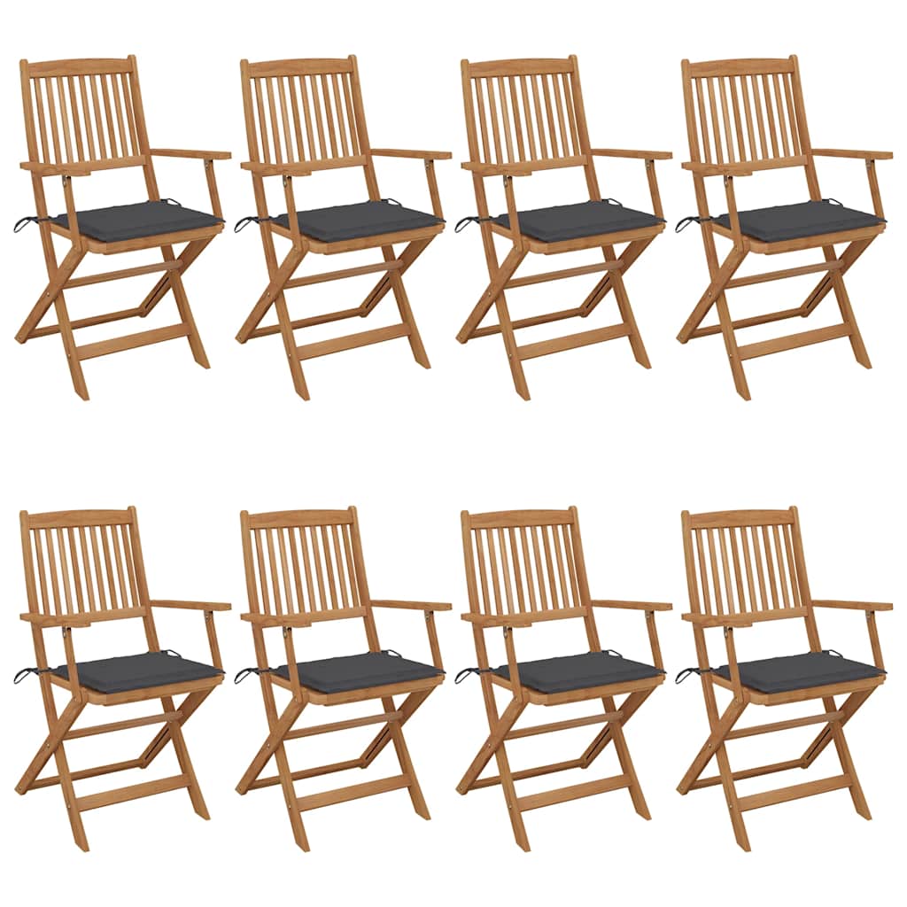 vidaXL Klappbare Gartenstühle 8 Stk. mit Kissen Massivholz Akazie