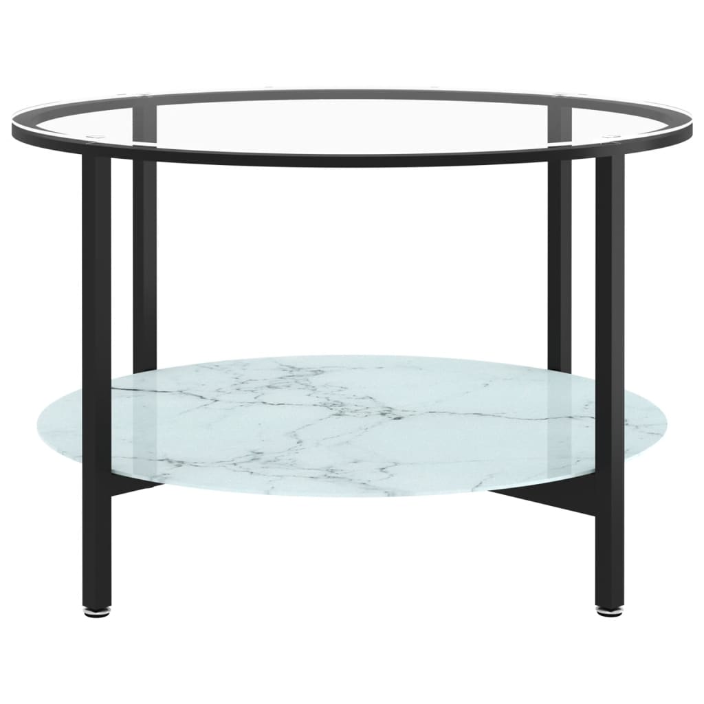 vidaXL Beistelltisch Schwarz und Weiße Marmor-Optik 70 cm Hartglas