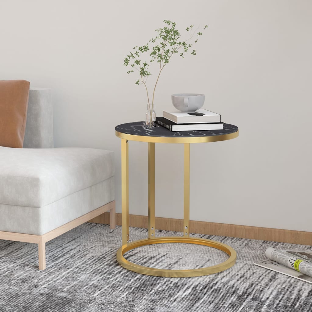 vidaXL Beistelltisch Golden und Schwarze Marmor-Optik 45 cm Hartglas