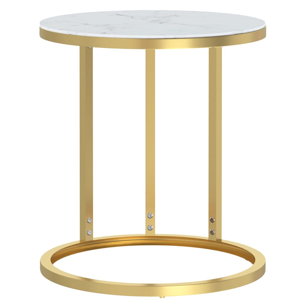 vidaXL Beistelltisch Golden und Weiße Marmor-Optik 45 cm Hartglas