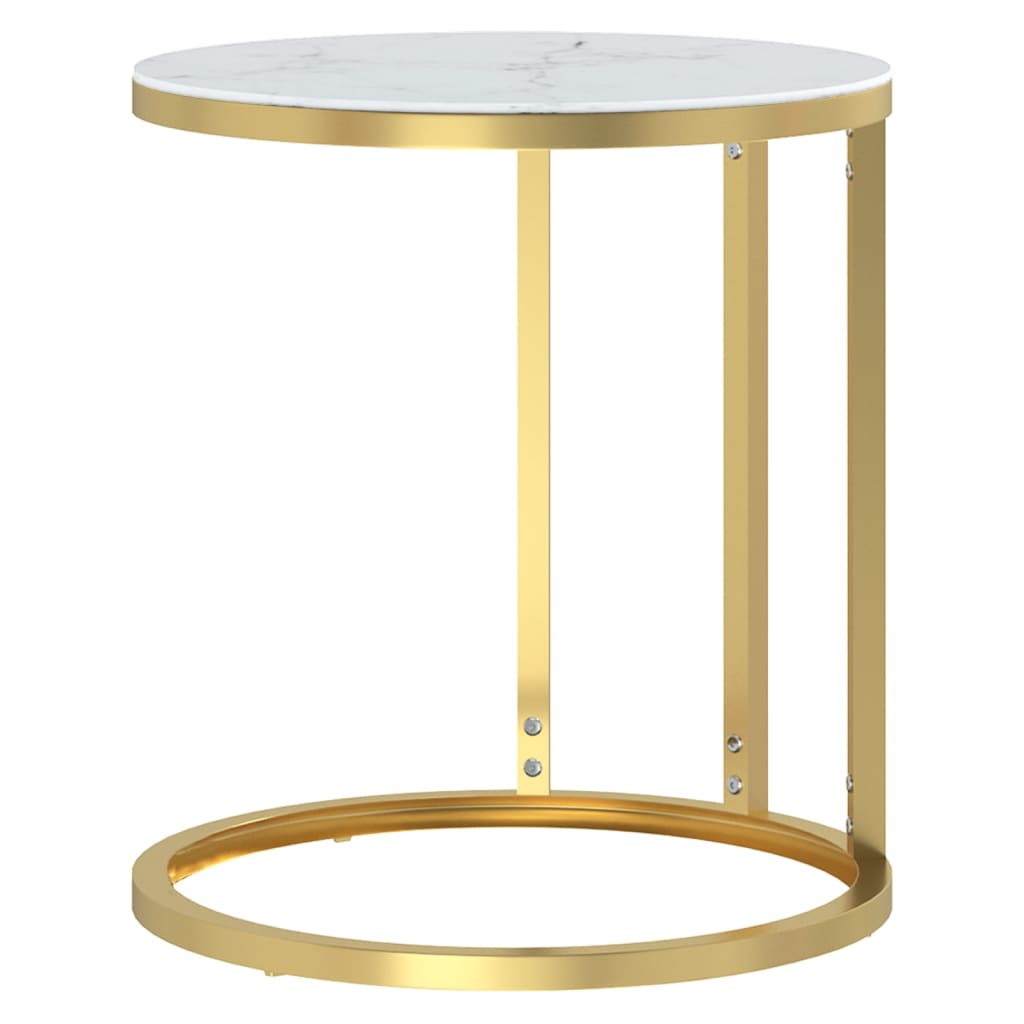 vidaXL Beistelltisch Golden und Weiße Marmor-Optik 45 cm Hartglas
