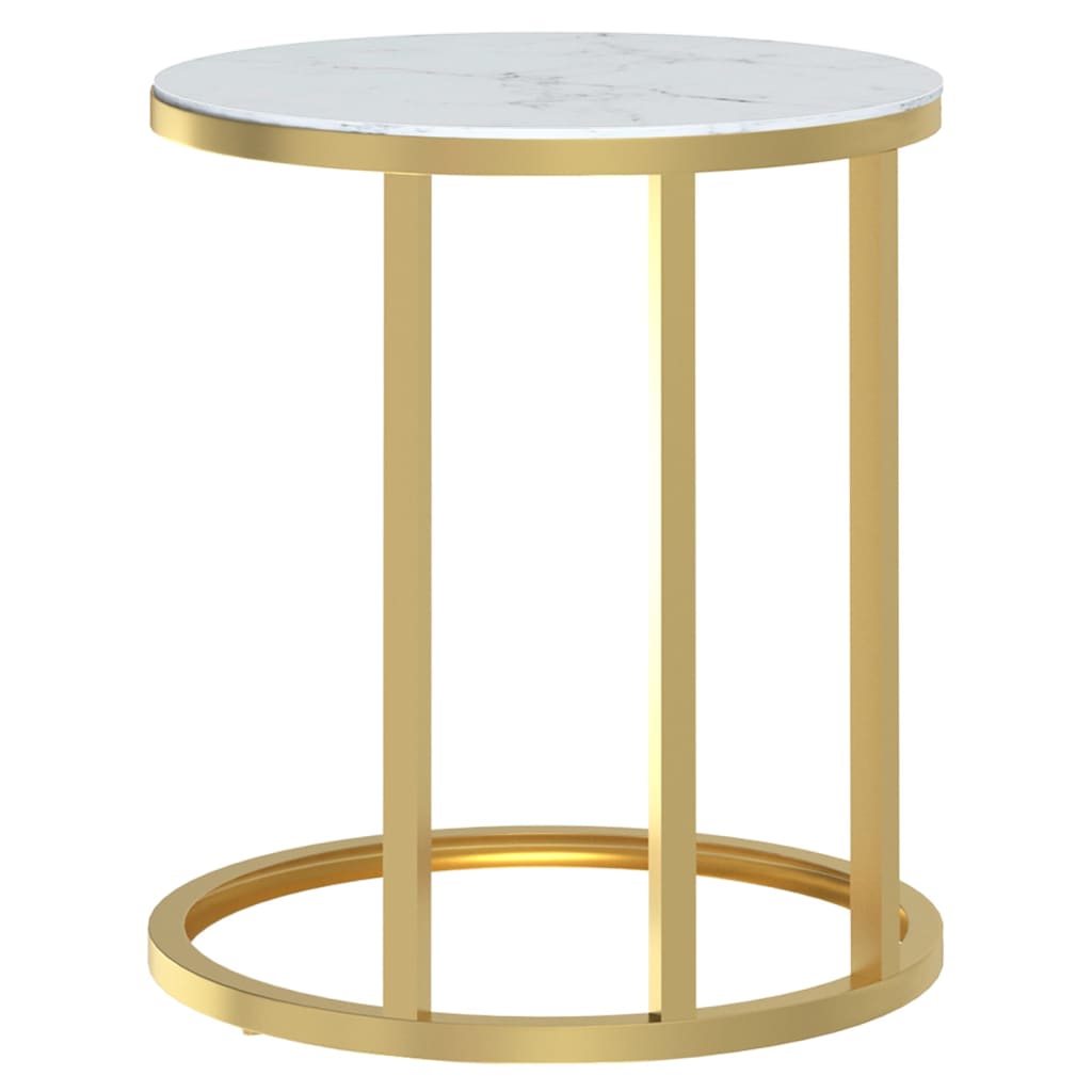 vidaXL Beistelltisch Golden und Weiße Marmor-Optik 45 cm Hartglas