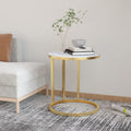 vidaXL Beistelltisch Golden und Weiße Marmor-Optik 45 cm Hartglas