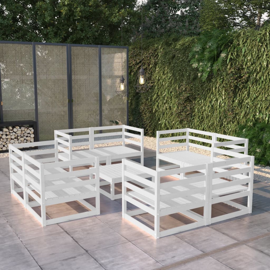 vidaXL 9-tlg. Garten-Lounge-Set Weiß Kiefer Massivholz