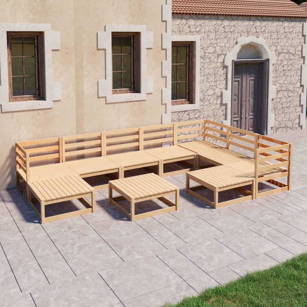 vidaXL 10-tlg. Garten-Lounge-Set Schwarz Massivholz Kiefer