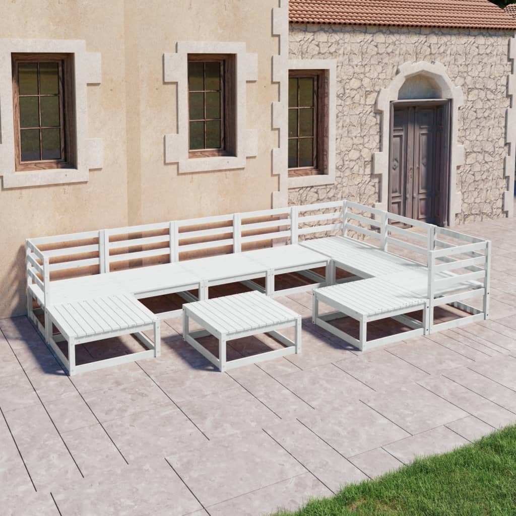 vidaXL 10-tlg. Garten-Lounge-Set Weiß Kiefer Massivholz