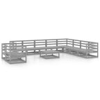vidaXL 11-tlg. Garten-Lounge-Set Grau Kiefer Massivholz