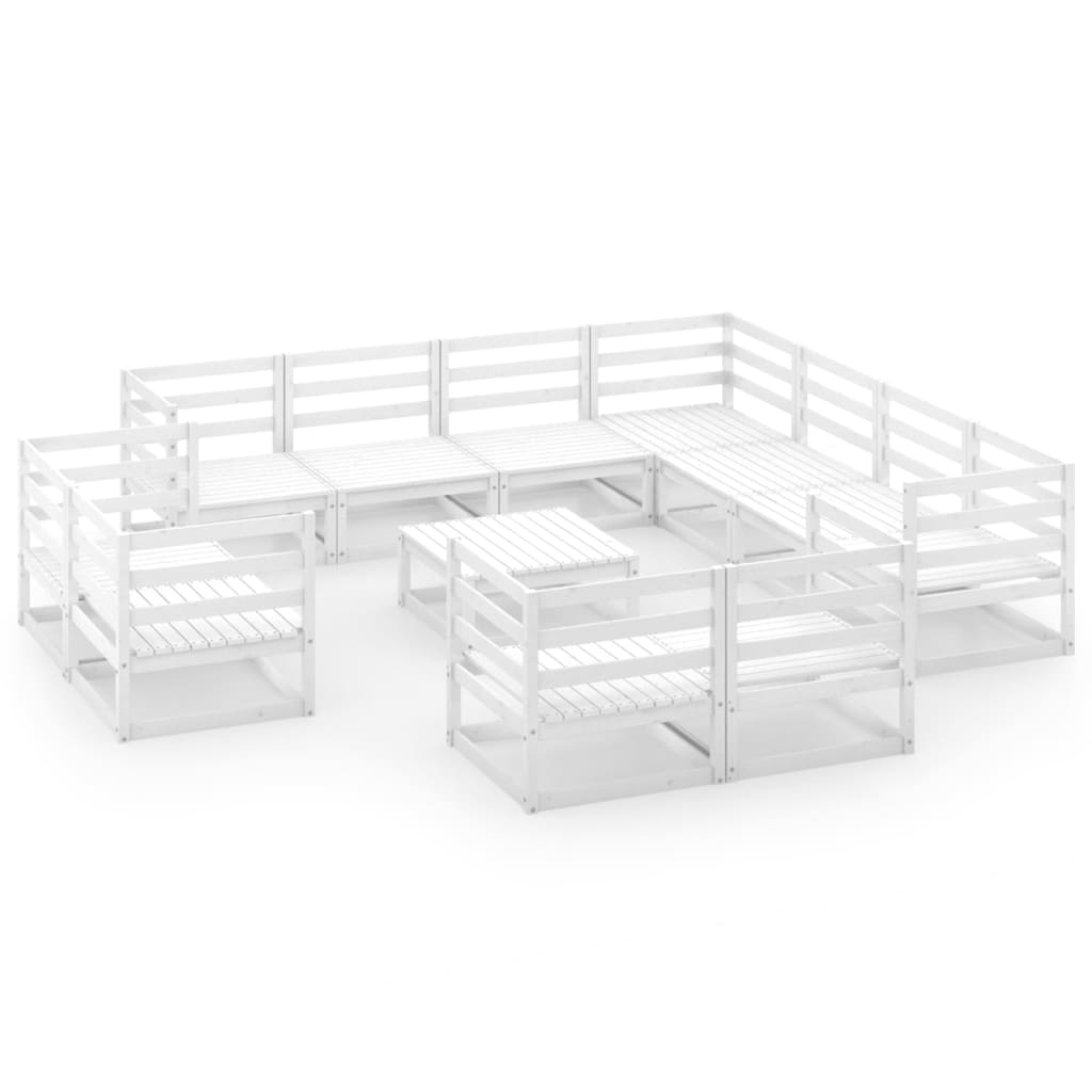 vidaXL 12-tlg. Garten-Lounge-Set Weiß Kiefer Massivholz