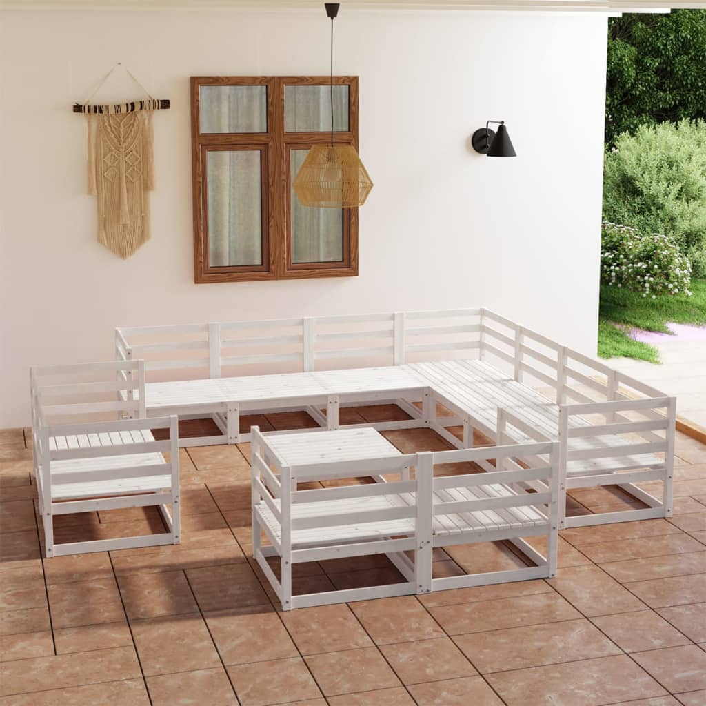 vidaXL 12-tlg. Garten-Lounge-Set Weiß Kiefer Massivholz