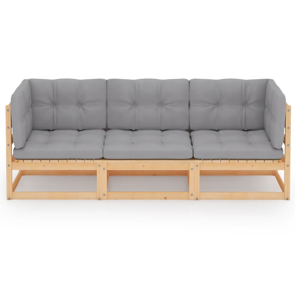 vidaXL 3-Sitzer-Gartensofa mit Kissen Kiefer Massivholz
