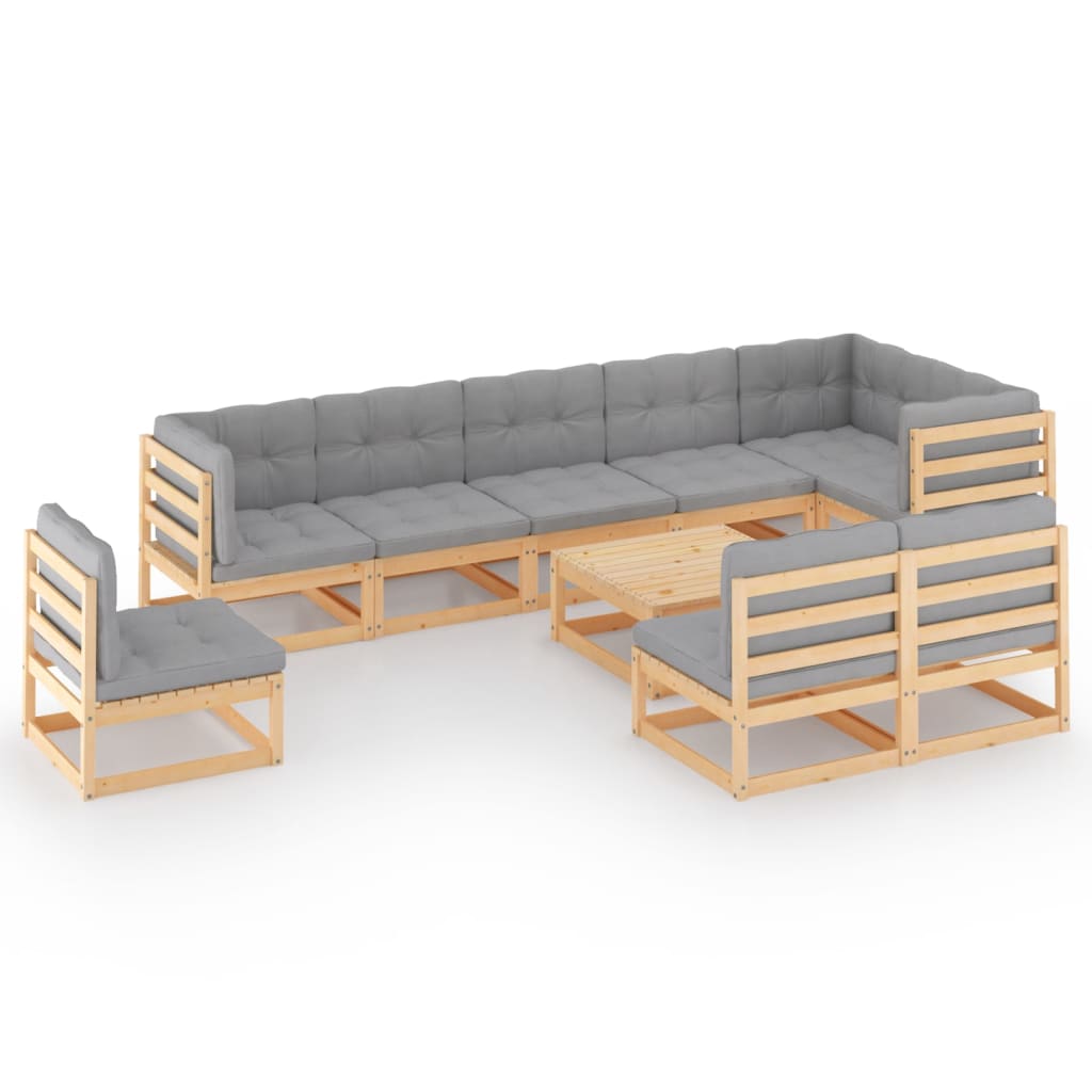 vidaXL 10-tlg. Garten-Lounge-Set mit Kissen Massivholz Kiefer