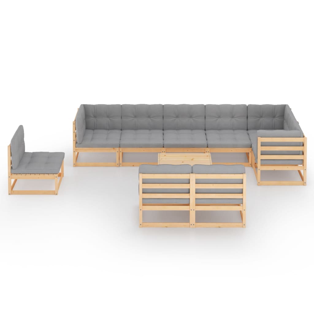 vidaXL 10-tlg. Garten-Lounge-Set mit Kissen Massivholz Kiefer