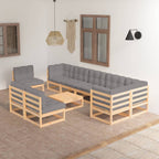 vidaXL 10-tlg. Garten-Lounge-Set mit Kissen Massivholz Kiefer