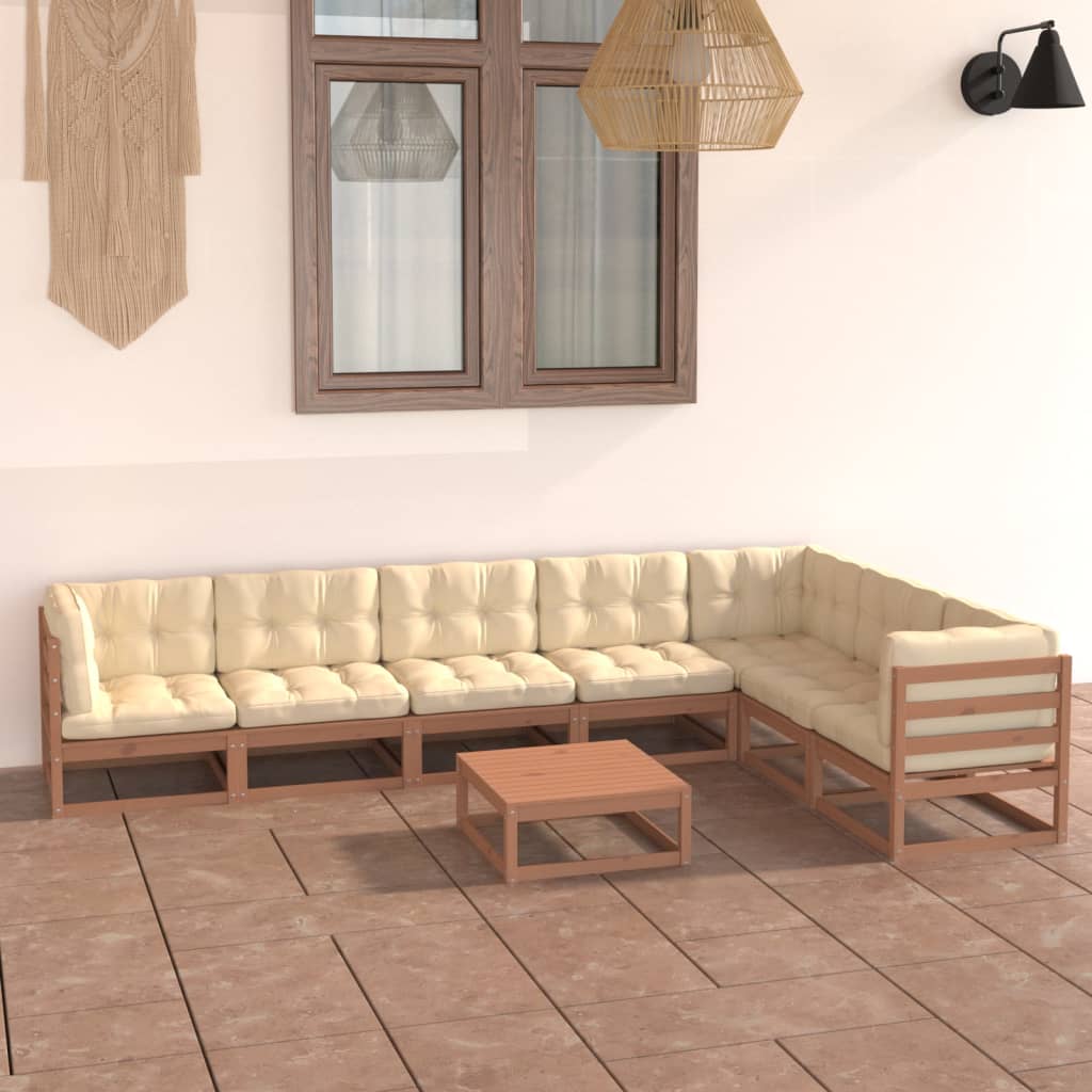 vidaXL 8-tlg Garten-Lounge-Set mit Kissen Honigbraun Massivholz Kiefer