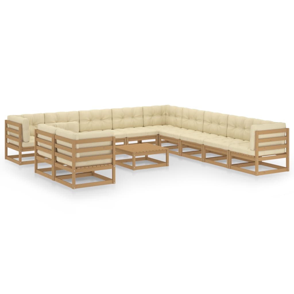 vidaXL 12-tlg. Garten-Lounge-Set mit Kissen Honigbraun Massivholz