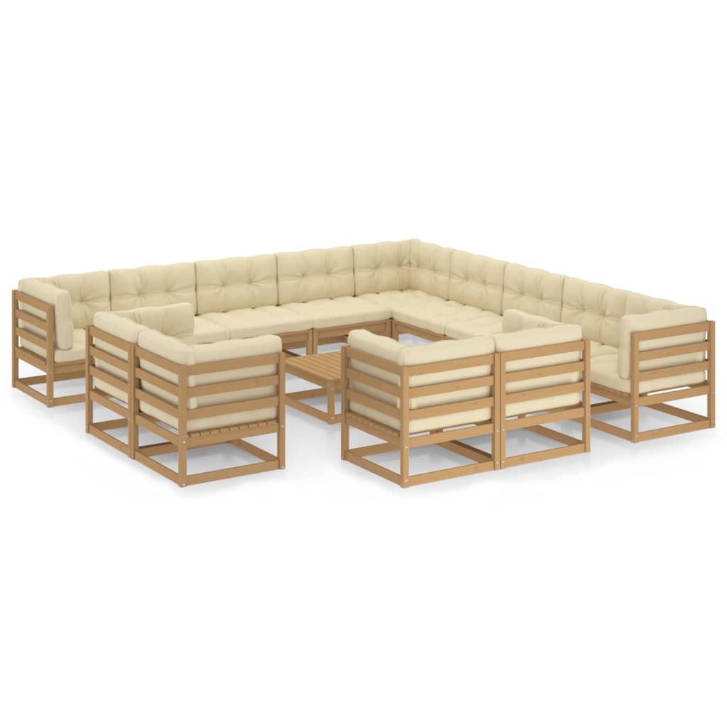vidaXL 14-tlg. Garten-Lounge-Set mit Kissen Honigbraun Massivholz