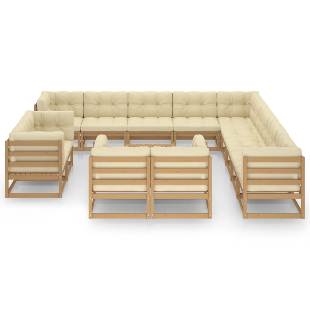 vidaXL 14-tlg. Garten-Lounge-Set mit Kissen Honigbraun Massivholz