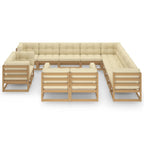 vidaXL 14-tlg. Garten-Lounge-Set mit Kissen Honigbraun Massivholz