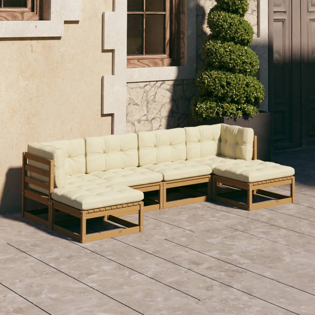 vidaXL 6-tlg Garten-Lounge-Set mit Kissen Honigbraun Massivholz Kiefer