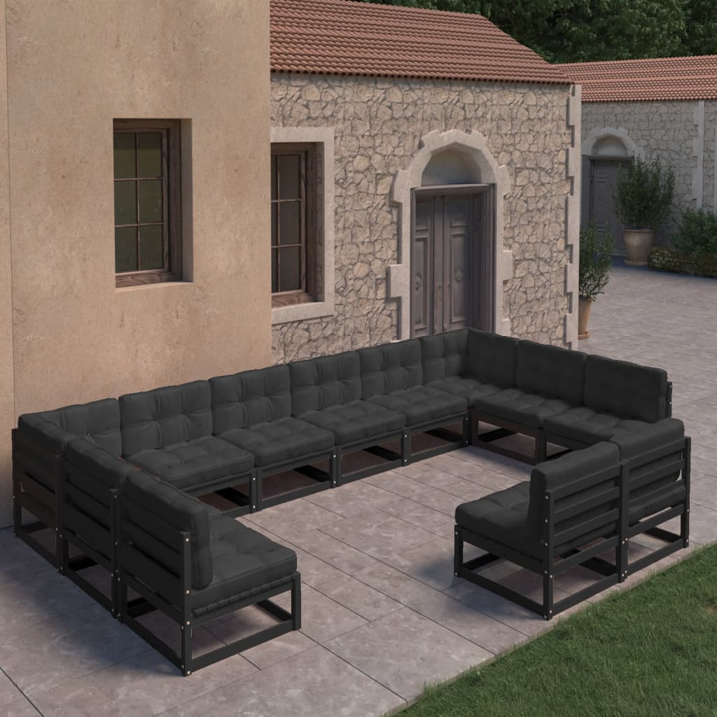 vidaXL 12-tlg. Garten-Lounge-Set mit Kissen Massivholz Kiefer