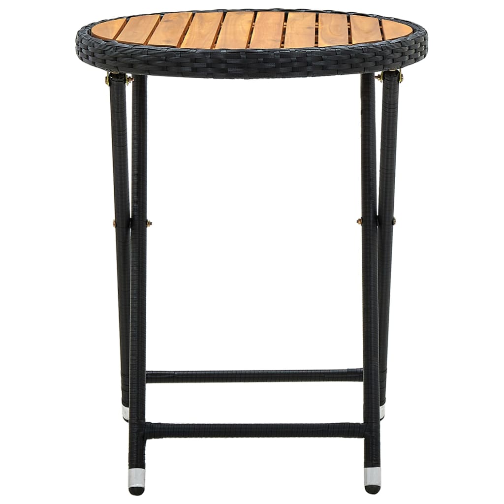vidaXL Beistelltisch Schwarz 60 cm Poly Rattan und Massivholz Akazie