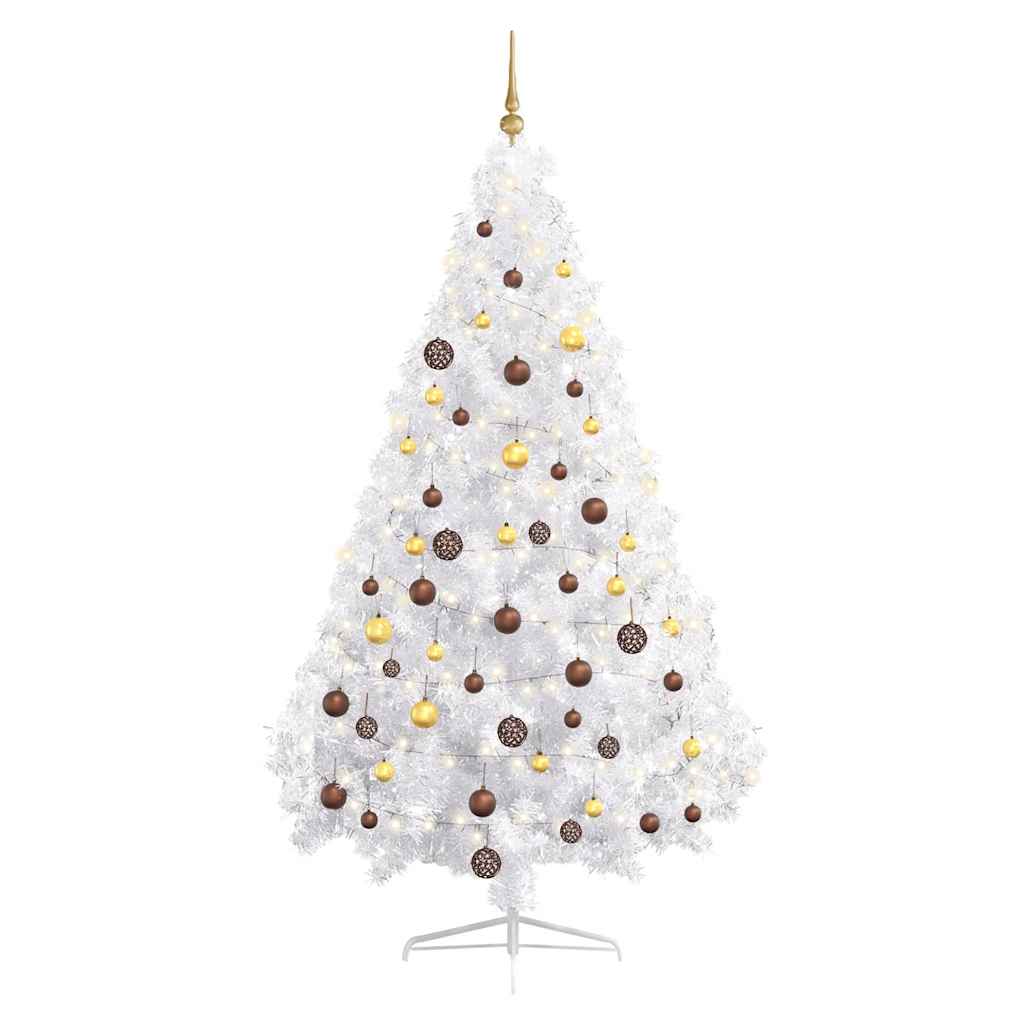 vidaXL Künstlicher Halb-Weihnachtsbaum Beleuchtung Kugeln Weiß