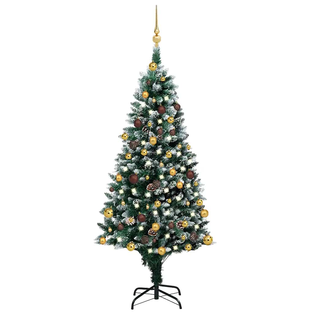 vidaXL Künstlicher Weihnachtsbaum mit LEDs Kugeln Zapfen 150 cm
