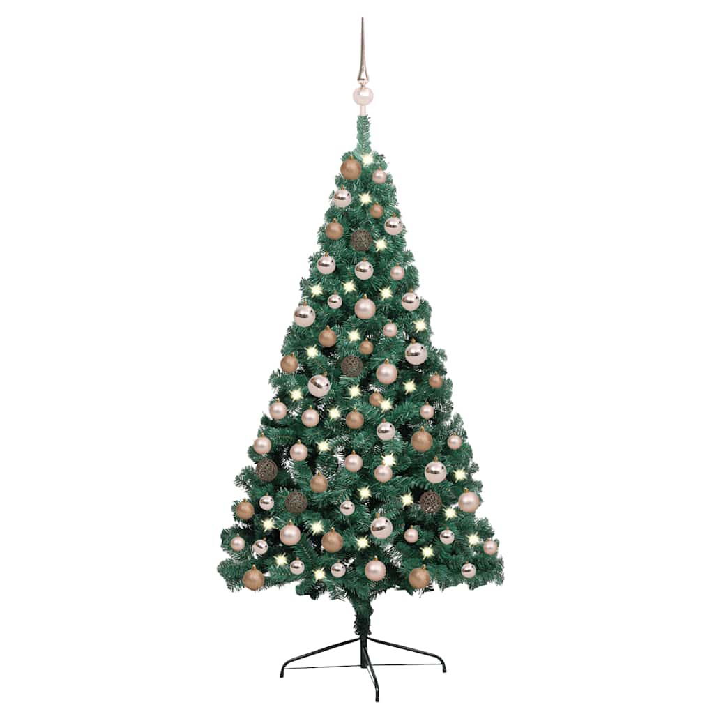 vidaXL Künstlicher Halb-Weihnachtsbaum Beleuchtung Kugeln Weiß