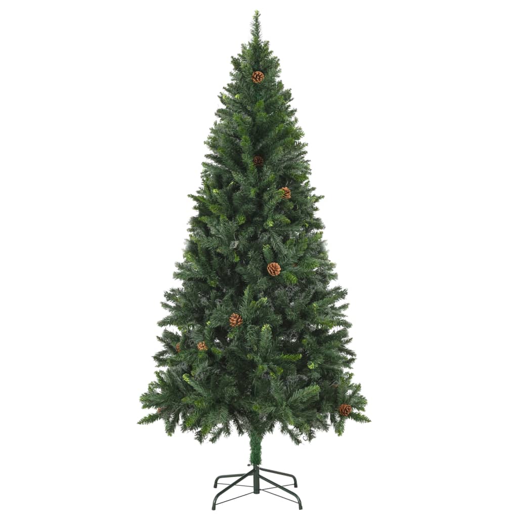 vidaXL Künstlicher Weihnachtsbaum mit Beleuchtung & Zapfen Grün 210 cm