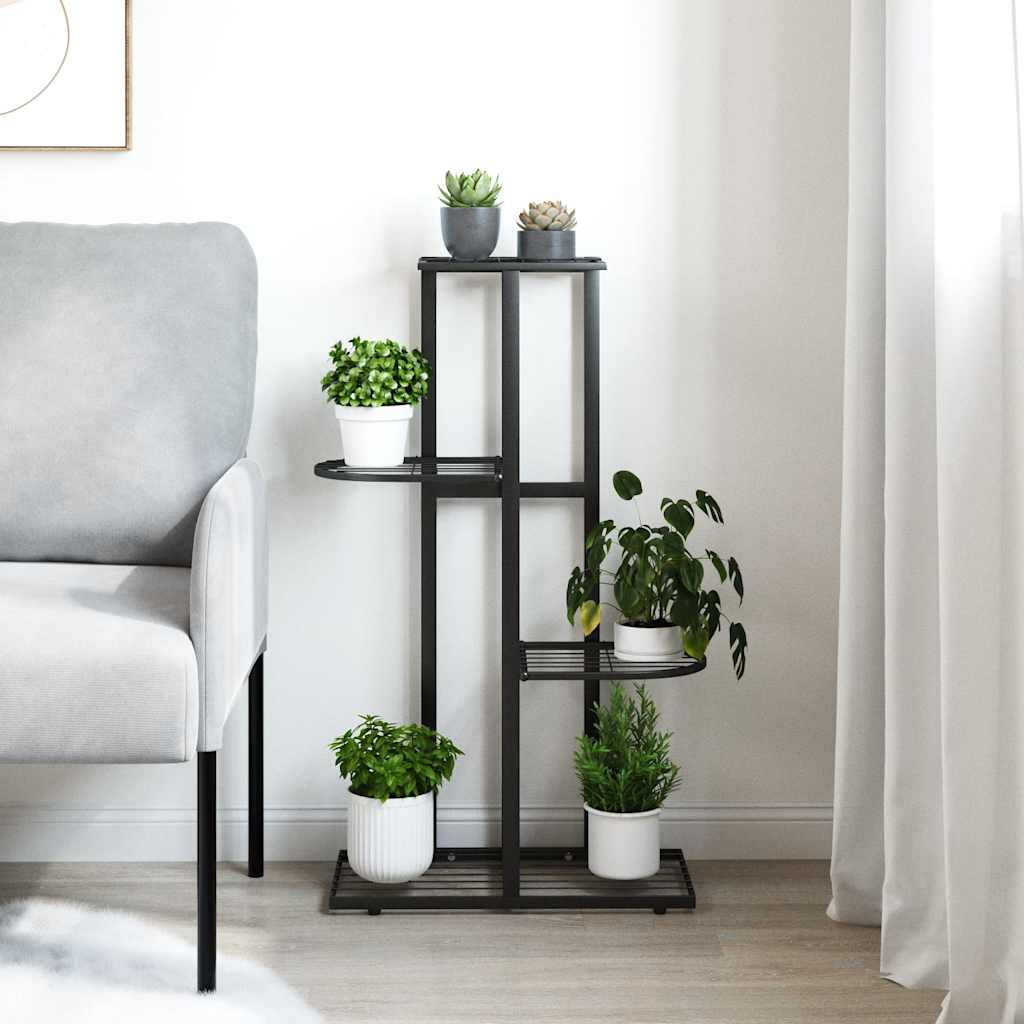 vidaXL Blumenständer 4-Etagen 43x22x76 cm Schwarz Metall