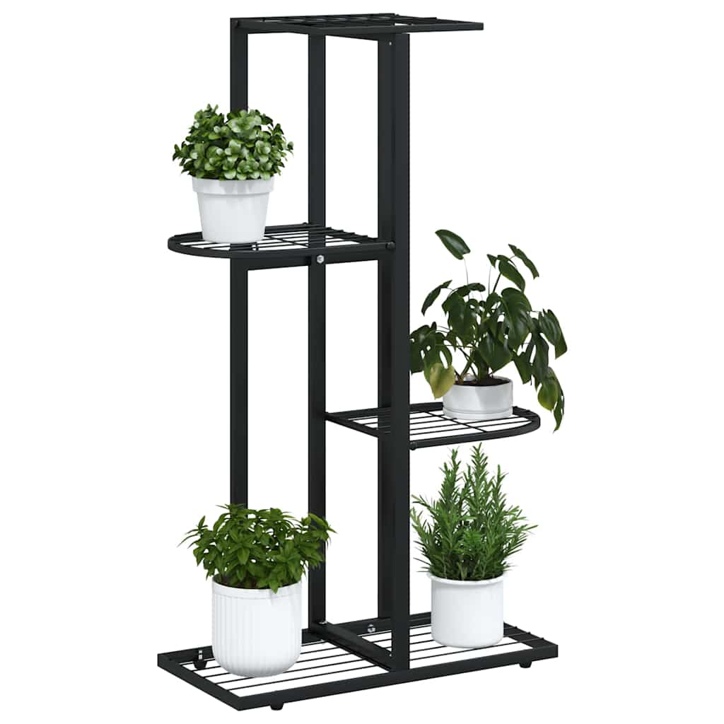 vidaXL Blumenständer 4-Etagen 43x22x76 cm Schwarz Metall