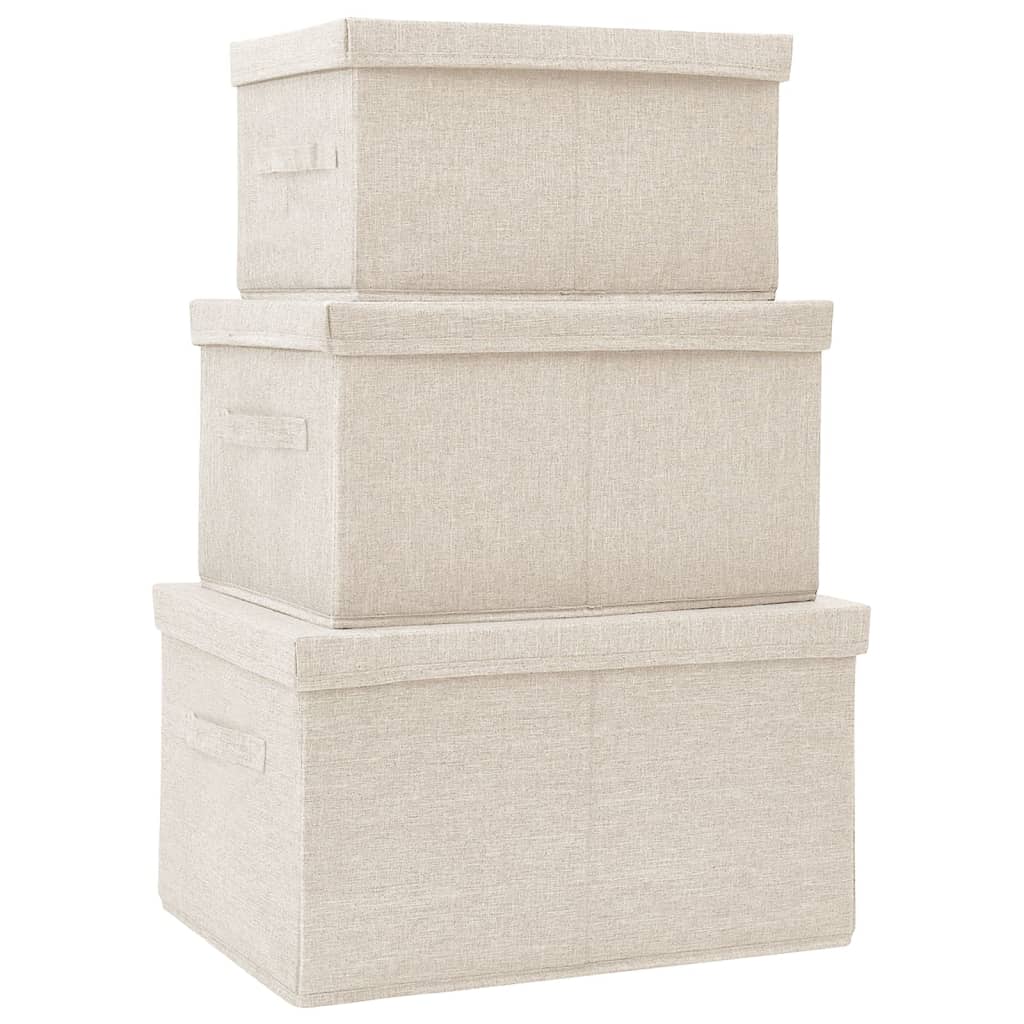 vidaXL 3-tlg. Aufbewahrungsboxen-Set Stapelbar Stoff Creme