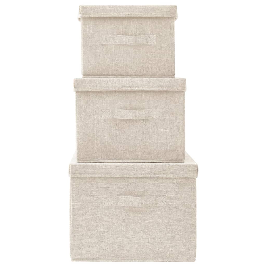 vidaXL 3-tlg. Aufbewahrungsboxen-Set Stapelbar Stoff Creme